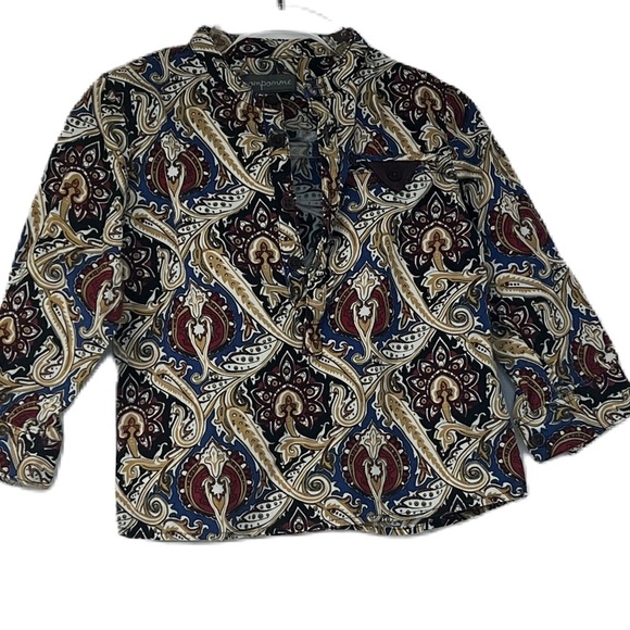 NWOT pompomme multicolor long sleeve button top size 3 - Picture 2 of 6